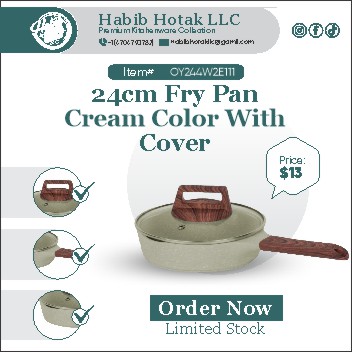 24cm Fry Pan  Cream Color With Cover